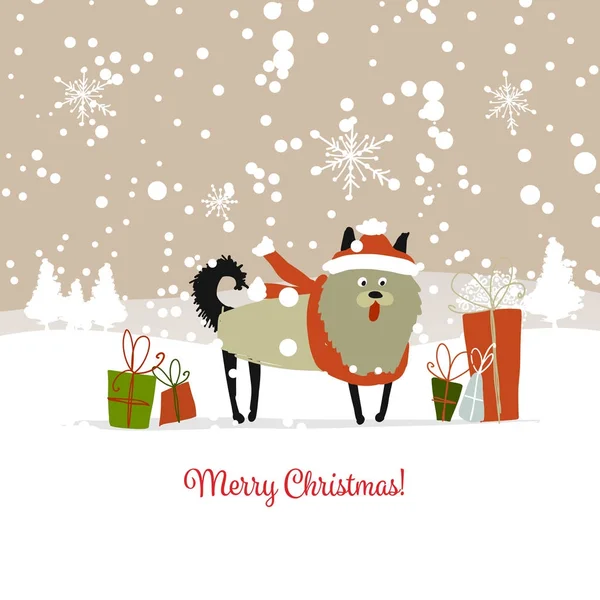 Christmas card, santa dog with gifts. Symbol of 2018 — Stock Vector