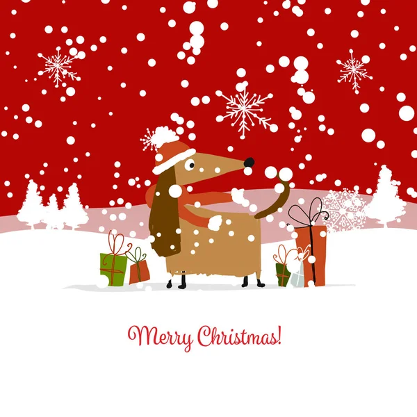 Cartão de Natal, Papai Noel com presentes. Símbolo de 2018 —  Vetores de Stock
