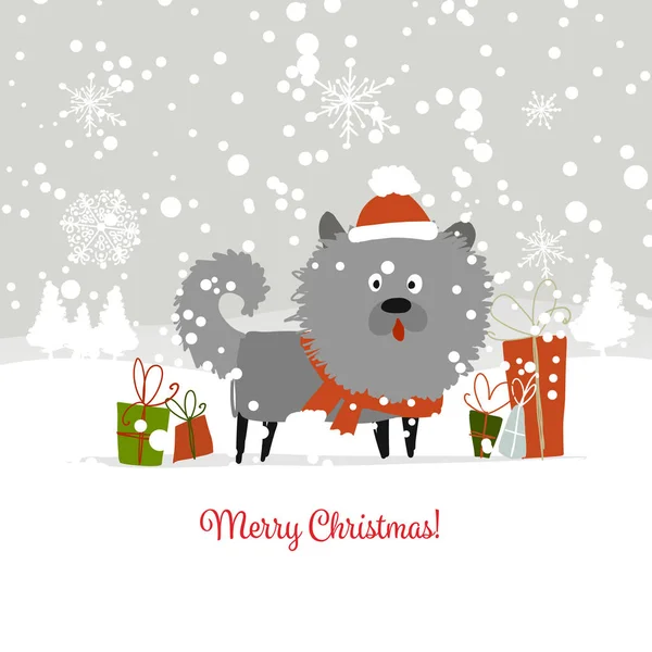 Κάρτα Χριστουγέννων santa σκύλο με δώρα. Σύμβολο του 2018 — Διανυσματικό Αρχείο
