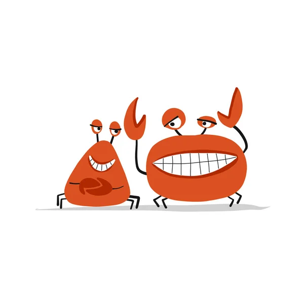 Amigos divertidos cangrejos, boceto para su diseño — Vector de stock