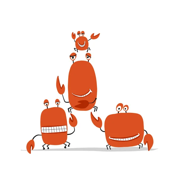 Amis drôles crabes, croquis pour votre conception — Image vectorielle