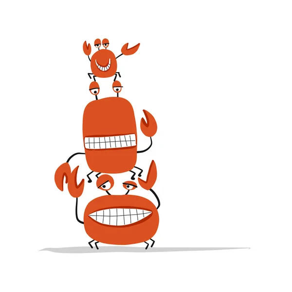 Funny friends crabs, sketch for your design — Stock Vector