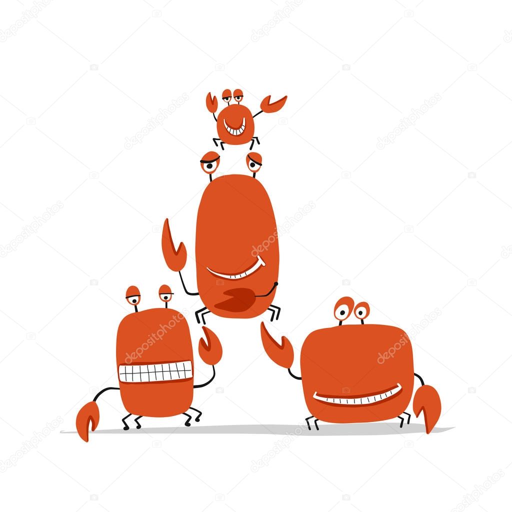 Funny friends crabs, sketch for your design. Vector illustration