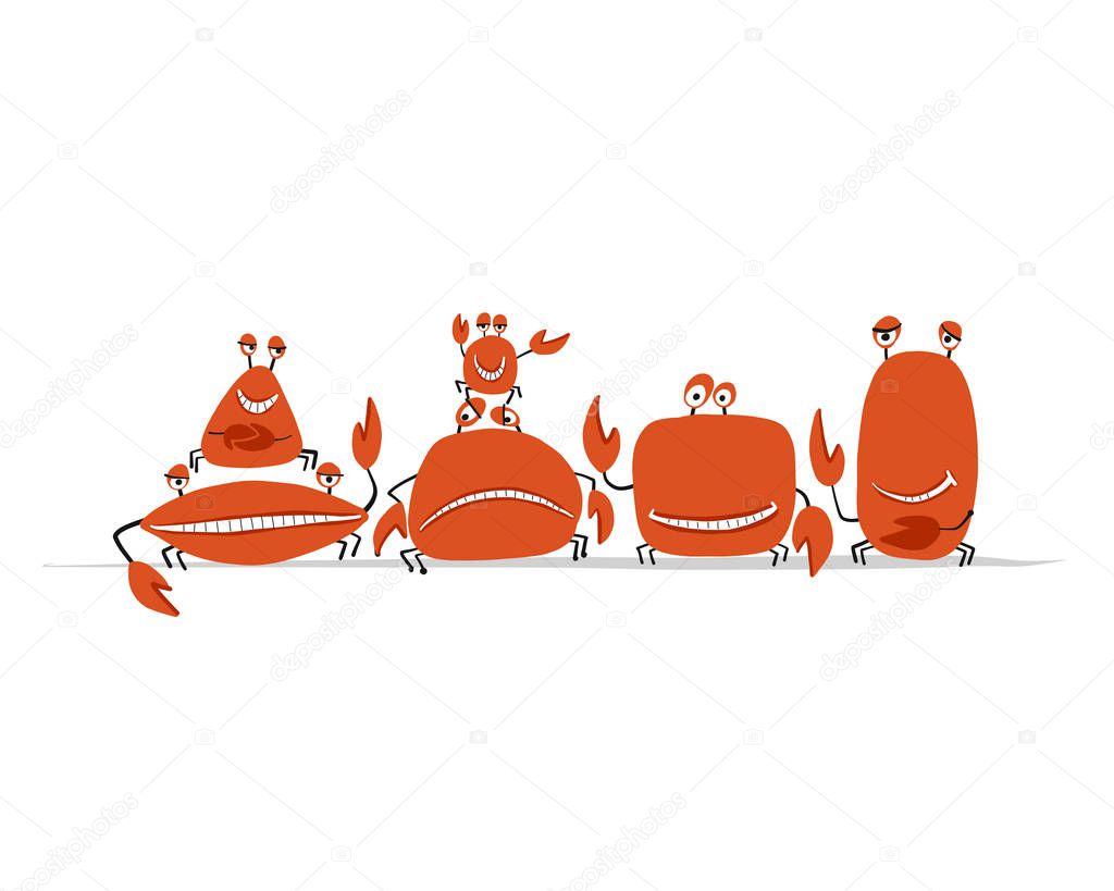 Funny friends crabs, sketch for your design. Vector illustration