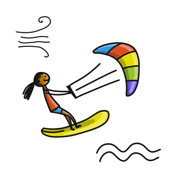 Kiteboarding, boceto para tu diseño — Archivo Imágenes Vectoriales