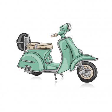 Vintage green scooter, sketch for your design