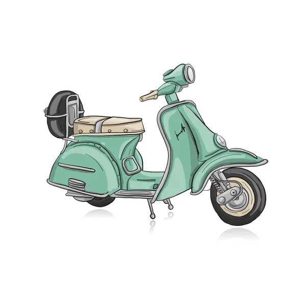 Vintage green scooter, sketch for your design — Stok Vektör