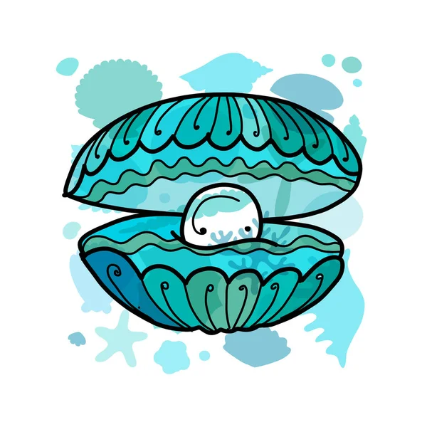 Fond marin, coquillage avec perle pour votre design — Image vectorielle