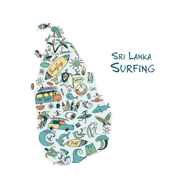 Sri Lanka surfind, design realizzato con icone del surf — Vettoriale Stock