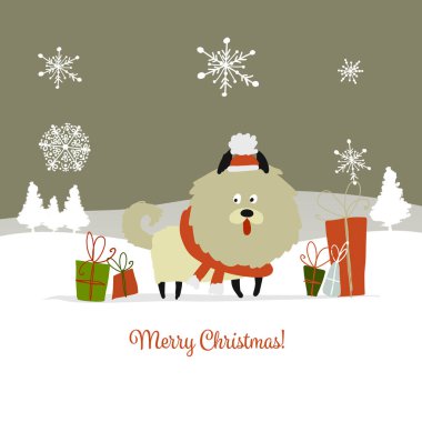 Noel kartı, hediyeler santa köpek. 2018 sembolü