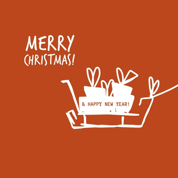 Scatola regalo sleidge carta di Natale piatto bianco rosso — Vettoriale Stock