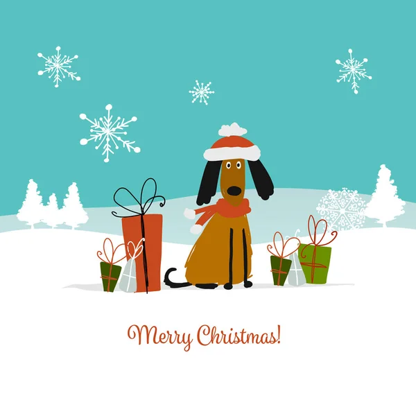 Рождественская открытка, Санта-Дог с подарками. Символ 2018 года — стоковый вектор