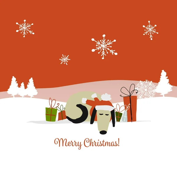 Christmas card, santa dog with gifts. Symbol of 2018 — Stock Vector