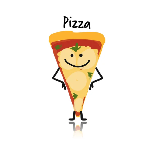 Pizza slice character, sketch for your design — Stock Vector