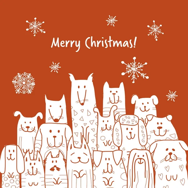 Χριστουγεννιάτικη κάρτα με χαρούμενα σκυλιά οικογένεια — Διανυσματικό Αρχείο