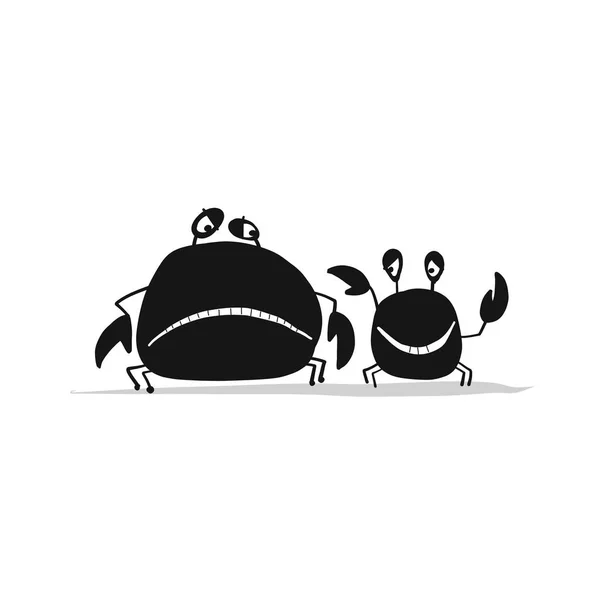 Funny friends crabs, black silhouette for your design — Stock Vector