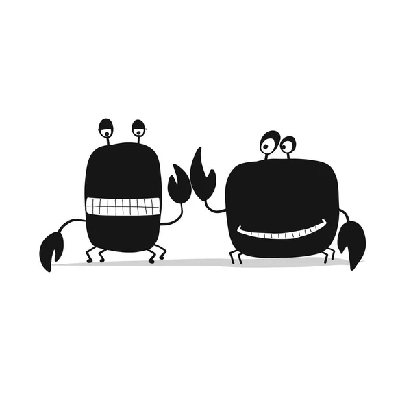 Funny friends crabs, black silhouette for your design — Stock Vector