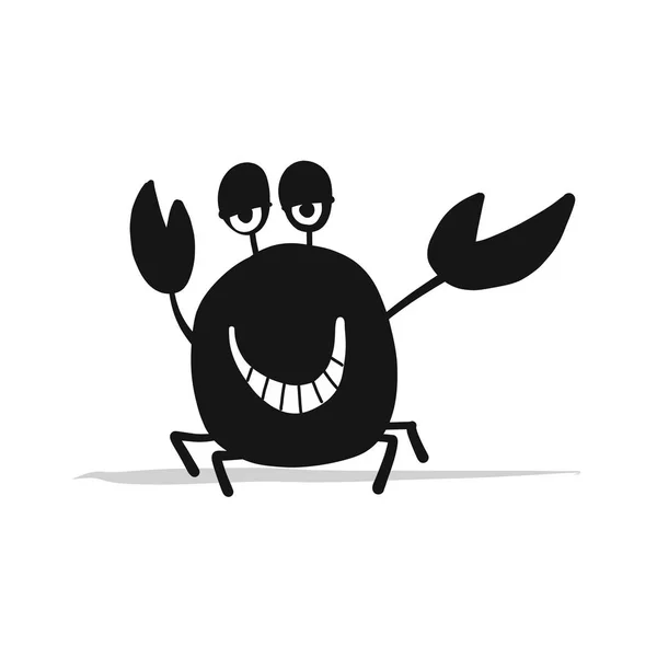 Komik Yengeç, siyah siluet tasarımınız için — Stok Vektör