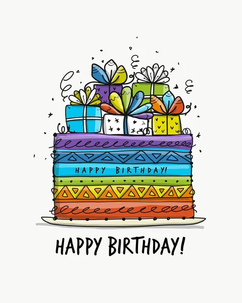 誕生日ケーキのデザインのポストカード — ストックベクタ