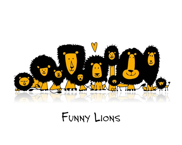 Funny lions, sketch for your design — Stock Vector