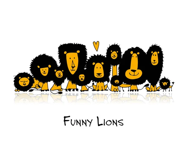 Funny lions, sketch for your design — Stock Vector