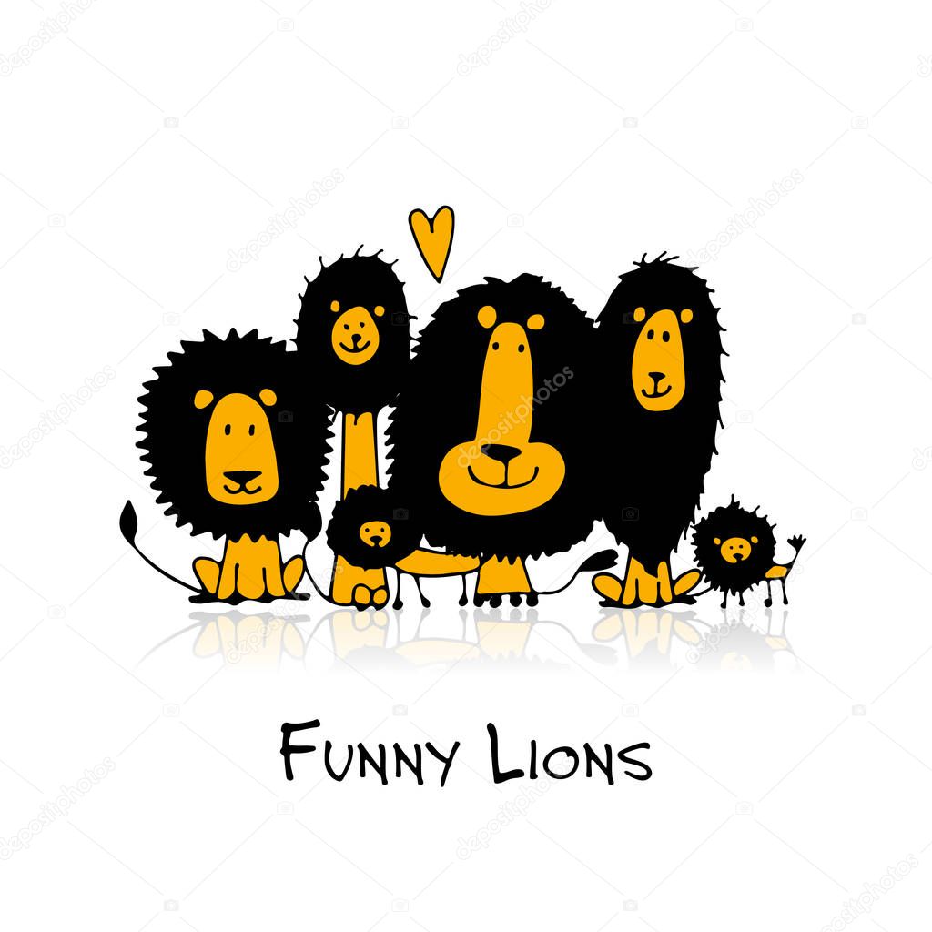 Funny lions, sketch for your design. Vector illustration