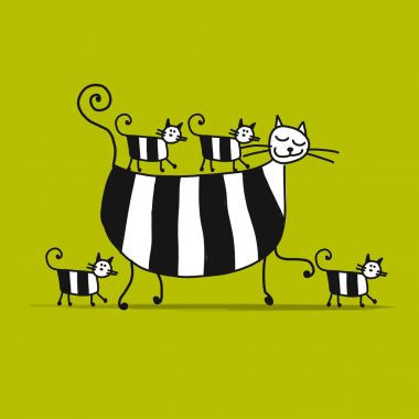 Anne kedi ve kediler, tasarımınız için çizim yapın.