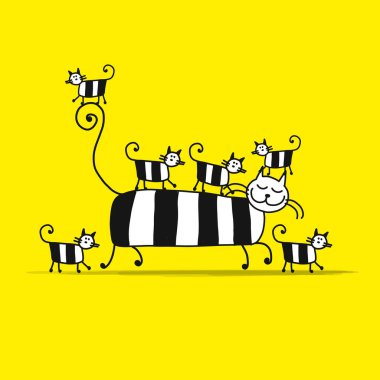 Anne kedi ve kediler, tasarımınız için çizim yapın.