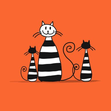 Anne kedi ve kediler, tasarımınız için çizim yapın.