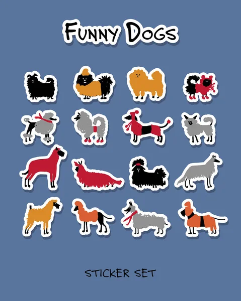 Funny dogs, stickers collection for your design — Stock Vector