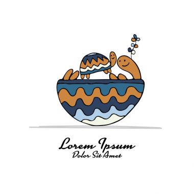 Tuhaf ailenin, kaplumbağa bebek, tasarımınız için kroki ile