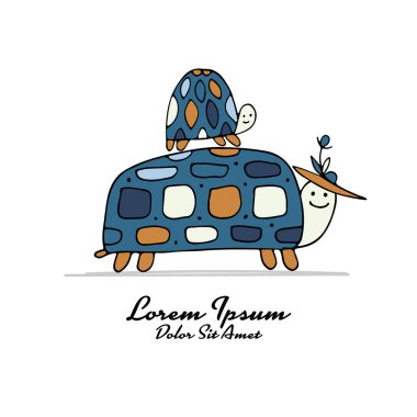 Tuhaf ailenin, kaplumbağa bebek, tasarımınız için kroki ile