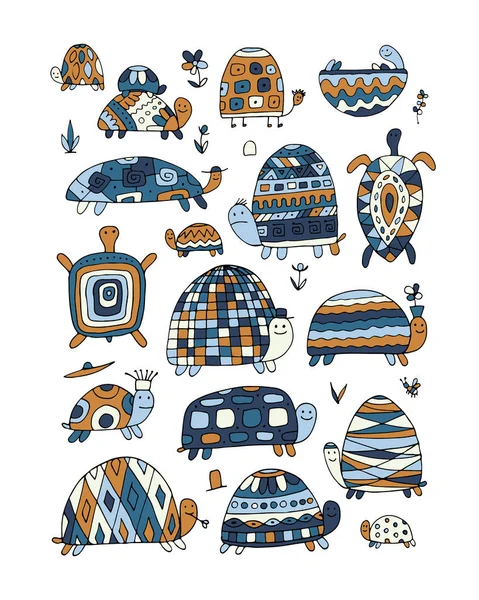 Komik kaplumbağalar koleksiyonu, tasarımınız için kroki