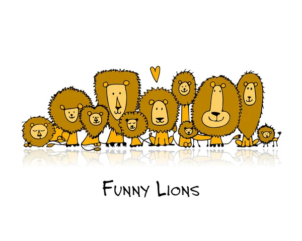 Funny lions, sketch for your design — Stock Vector