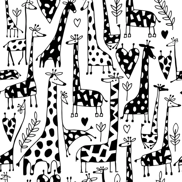 Divertido bosquejo de jirafas, patrón sin costuras su diseño — Archivo Imágenes Vectoriales