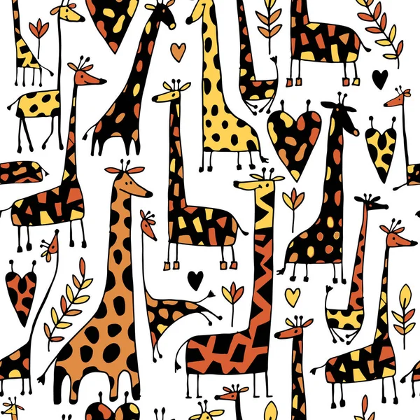 Funny giraffes sketch, seamless pattern your design — Stock Vector