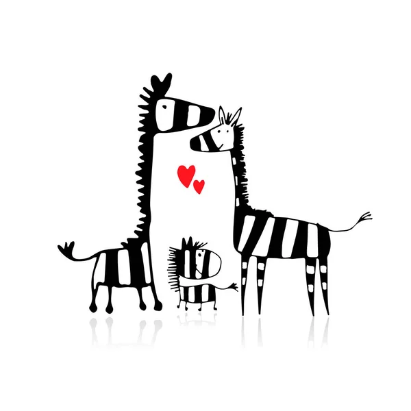 Zebra family, sketch for your design — Stock Vector