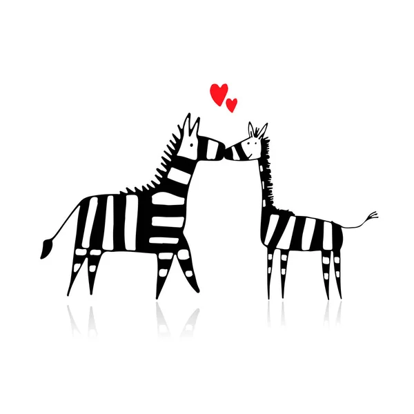 Verliebtes Zebrapaar, Skizze für Ihr Design — Stockvektor