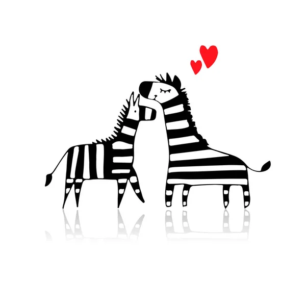 Zebra pár a szerelem, vázlat, a design — Stock Vector