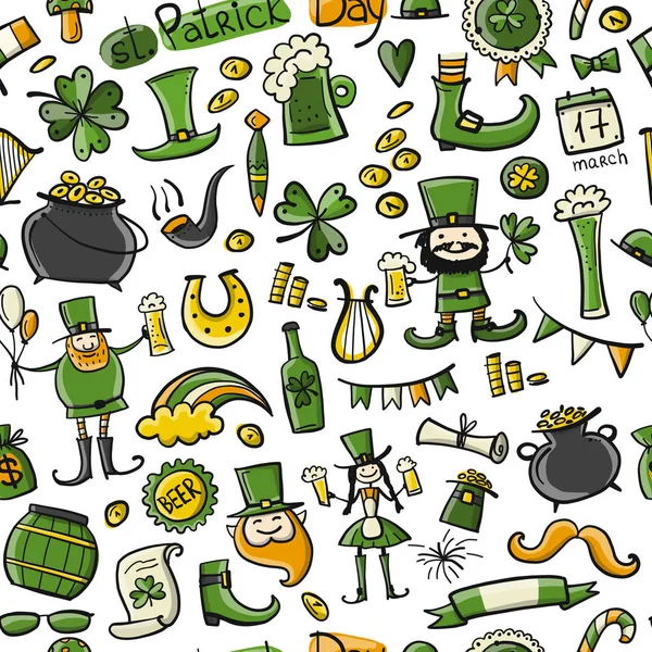 Saint Patrick Day, set icons. Seamless pattern for your design — Stock Vector