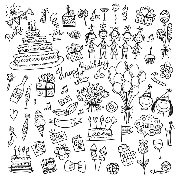 Fiesta de cumpleaños, iconos para colorear para su diseño — Vector de stock