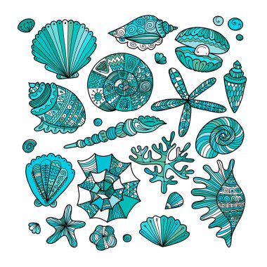 Deniz koleksiyonu, tasarımınız için süslü deniz kabuklarını