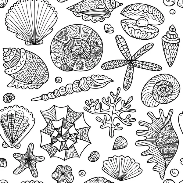 해양 완벽 한 패턴, 디자인에 대 한 화려한 조개 — 스톡 벡터