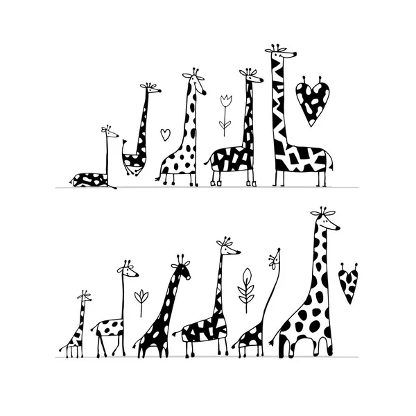 Żyrafy rodziny, szkic do projektowania — Wektor stockowy