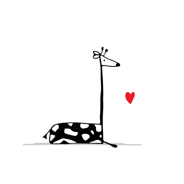 Jirafa en el amor, dibujo divertido para su diseño — Archivo Imágenes Vectoriales