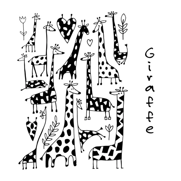 Zürafalar koleksiyonu, tasarımınız için kroki — Stok Vektör