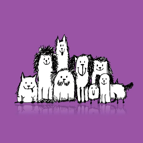 Familia de perros, boceto para su diseño — Vector de stock