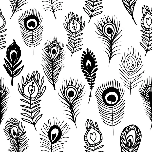 Plumas de pavo real, patrón sin costuras para su diseño — Vector de stock