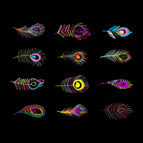 Collection de plumes de paon pour votre design — Image vectorielle