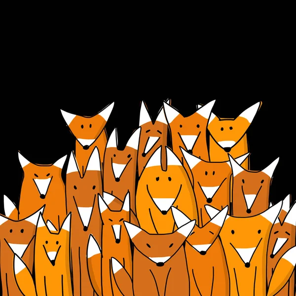 Αλεπούδες μεγάλη οικογένεια, σκίτσο για το σχέδιό σας — Διανυσματικό Αρχείο